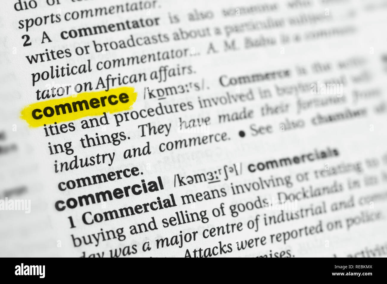 Highlighted English Word Commerce And Its Definition At The Dictionary Stock Photo Alamy Highlighted English Word Commerce And Its Definition At The Dictionary Stock Photo Alamy