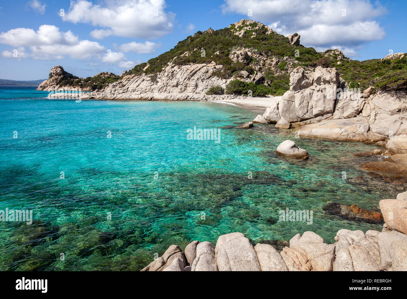 Scenic Sardinia island landscape. Italy sea coast with azure clear water. Nature background Stock Photo