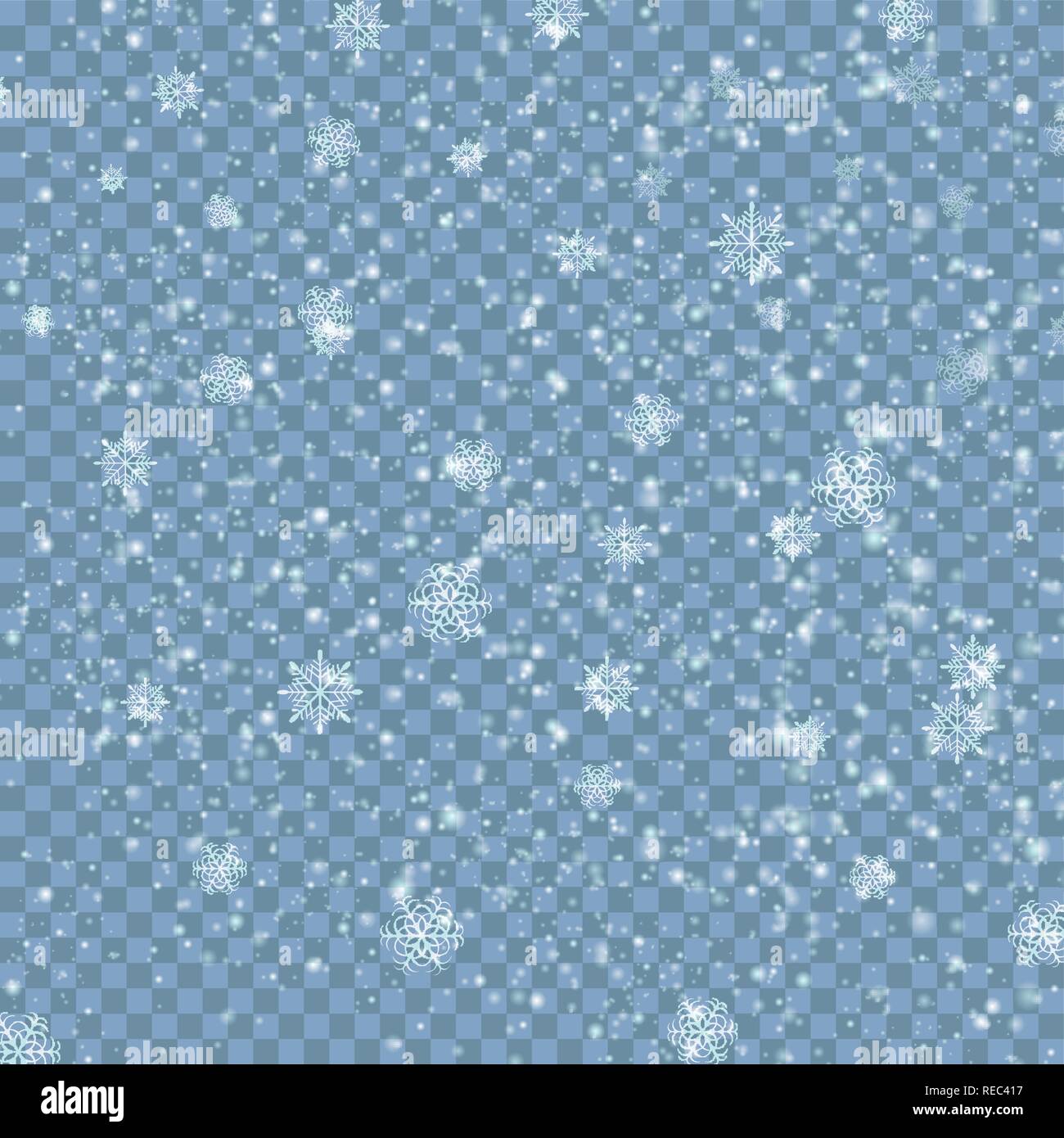 Winter Christmas blue transparent background with snow. Vector design Stock Vector