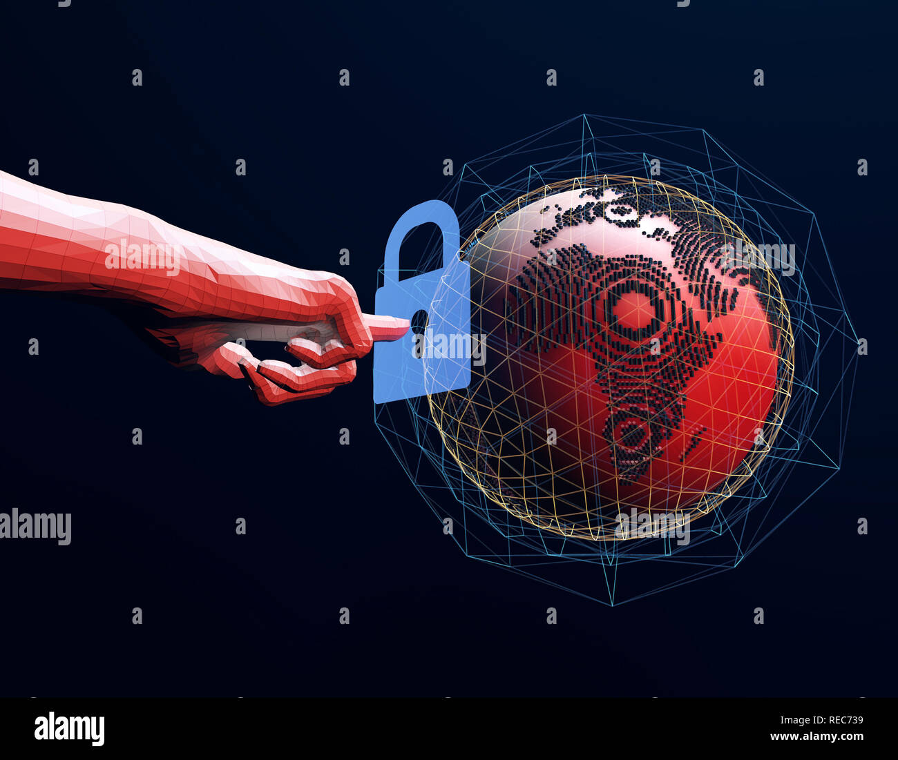Earth network technology, data information transmission, future human information landing, network security and protection Stock Photo