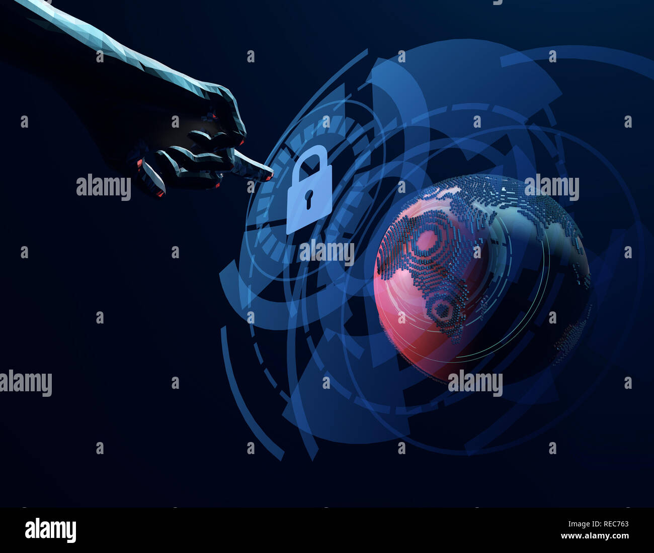 Earth network technology, data information transmission, future human information landing, network security and protection Stock Photo