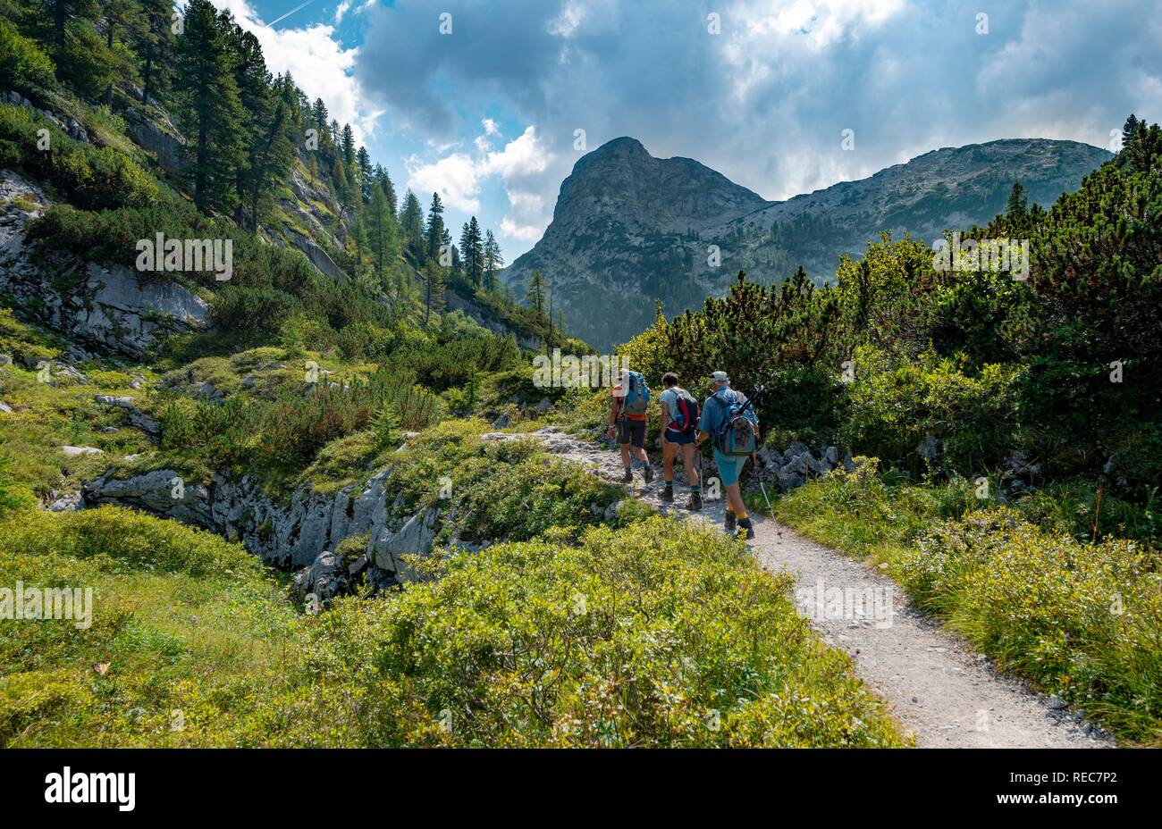 Hiker On Trail To Karlingerhaus Behind Viehkogel Summit