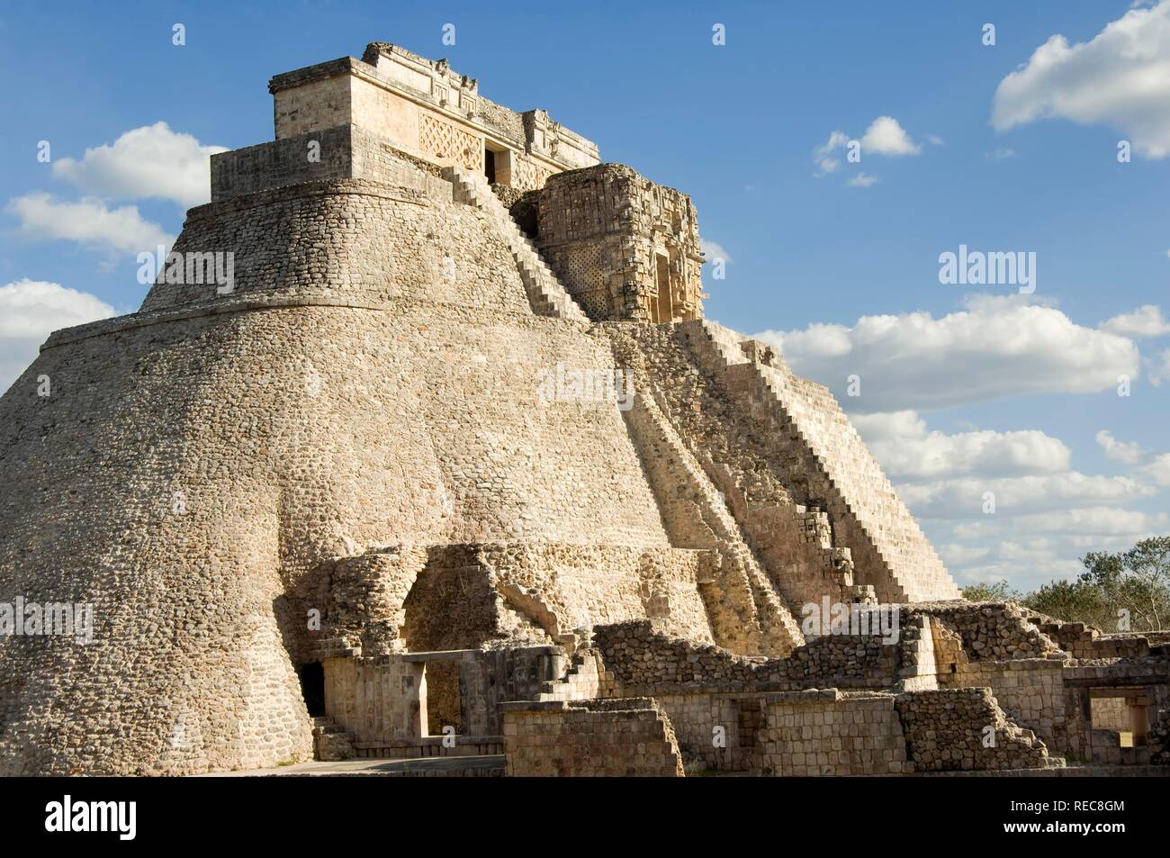 Uxmal, UNESCO World Heritage Site, Adivino pyramid or Pyramid of the Magician, Yucatan, Mexico Stock Photo