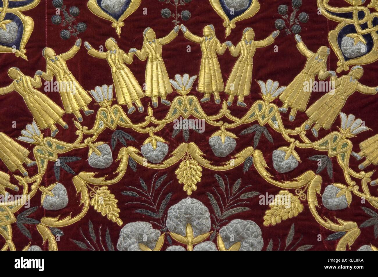 Tashkent, Museum of Applied Arts, velvet tapestry embroidered in gold and silver, Uzbekistan Stock Photo