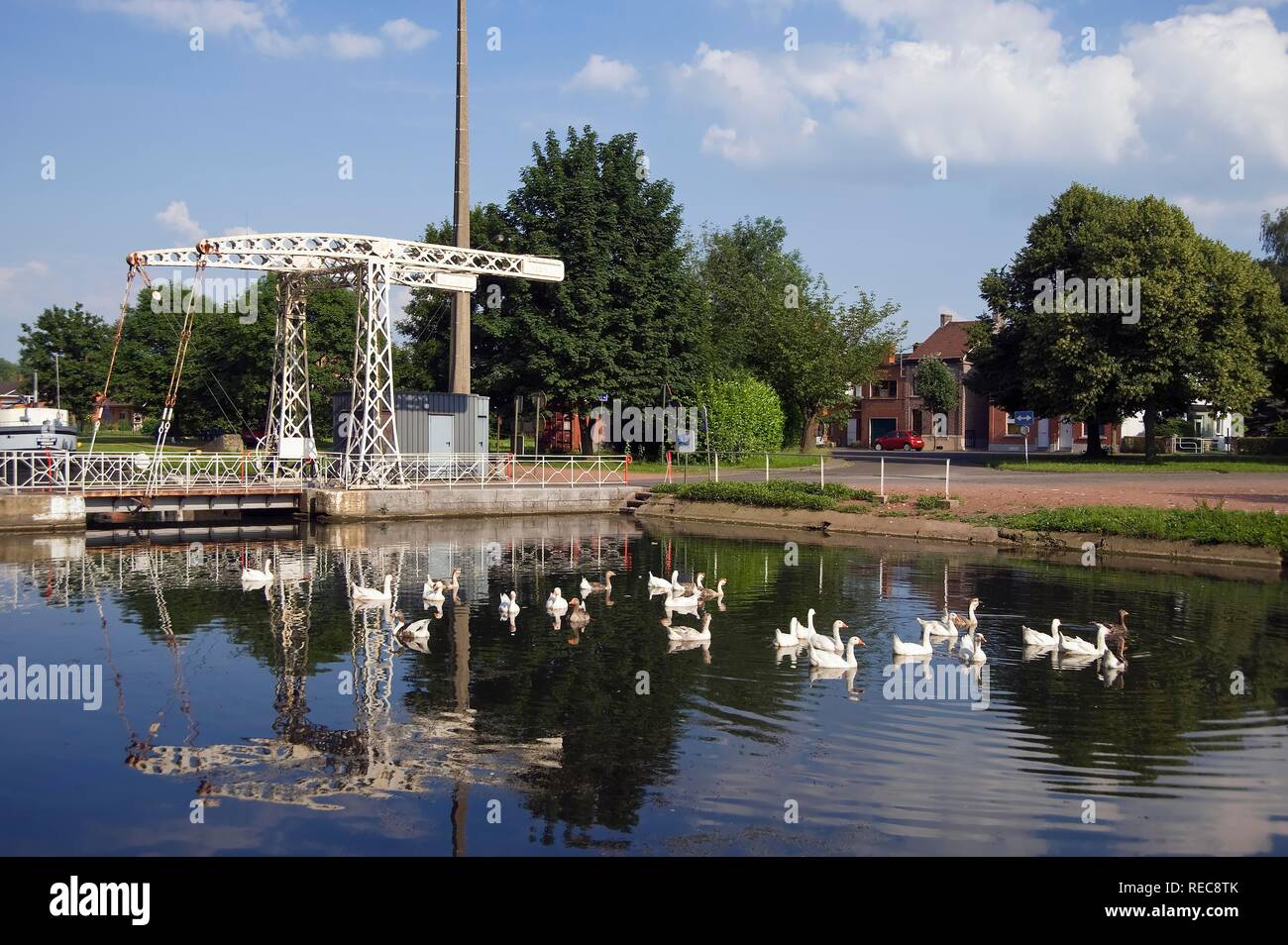 Canal du Centre, Unesco World Heritage Site, Bascule bridge, Hainaut Province, Belgium Stock Photo