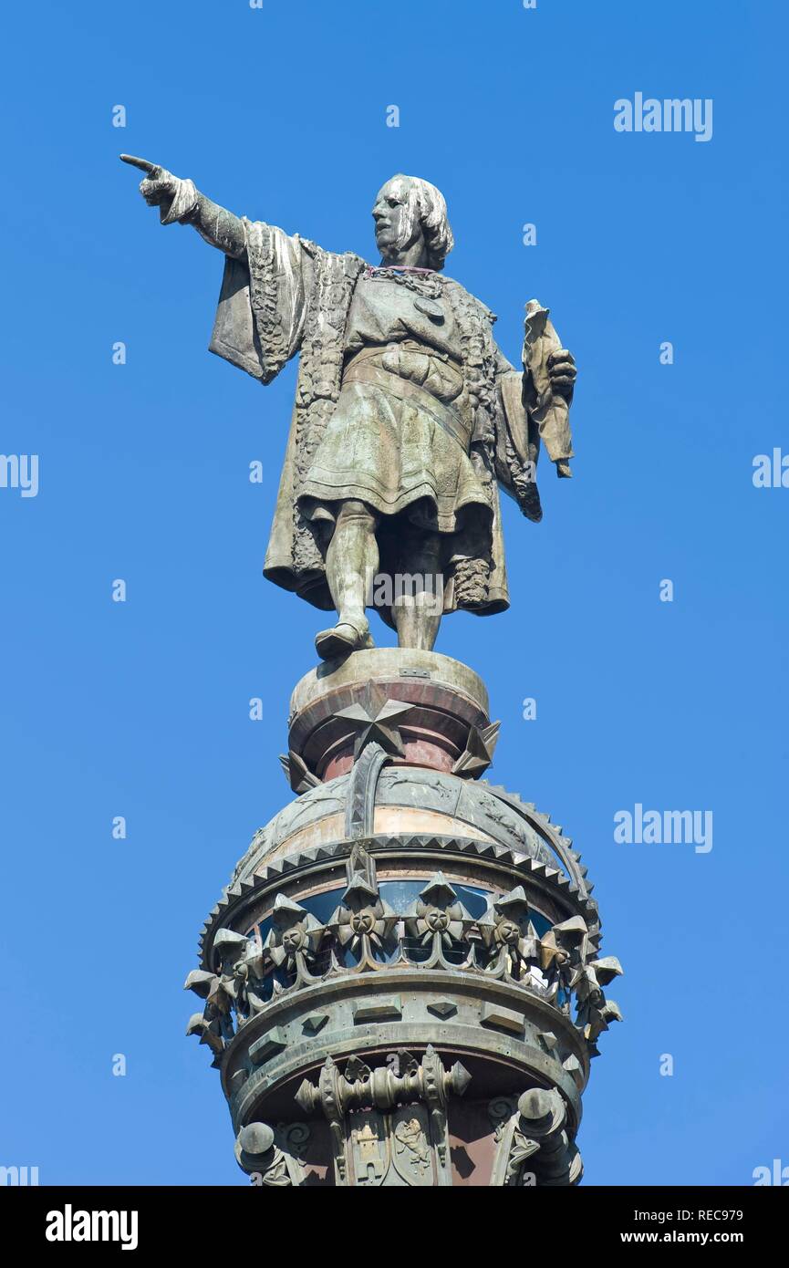 Christopher Columbus monument, Barcelona, Catalonia, Spain Stock Photo