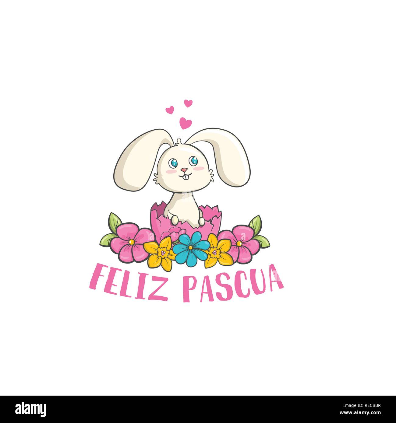 Feliz Pascua colorful flower lettering. Happy Easter phrase in Spanish language. Stock Vector