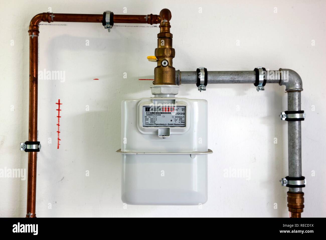 Natural gas meter in a house, Gelsenkirchen, North Rhine-Westphalia Stock Photo