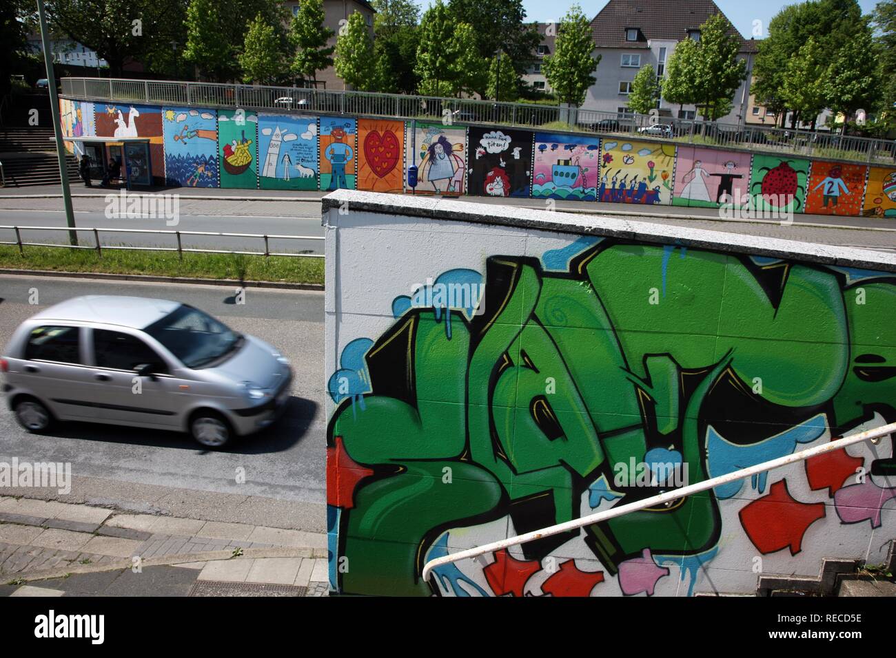 Wall paintings at Krampestrasse, Essen, Nord Rhine-Westphalia Stock Photo