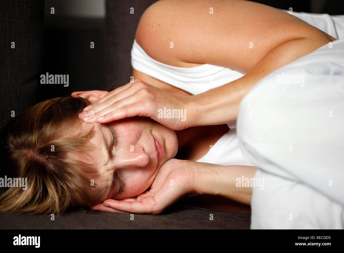 Young woman having a headache Stock Photo