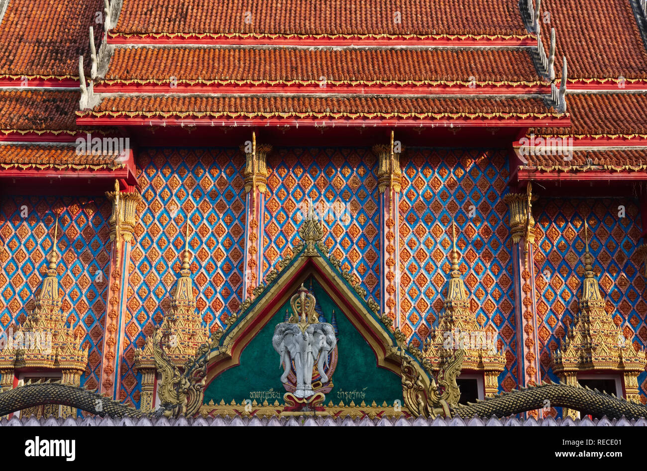 View of the southern side of Wat Phra Nang Sang, Thalang, Phuket, Thailand; in early morning light Stock Photo