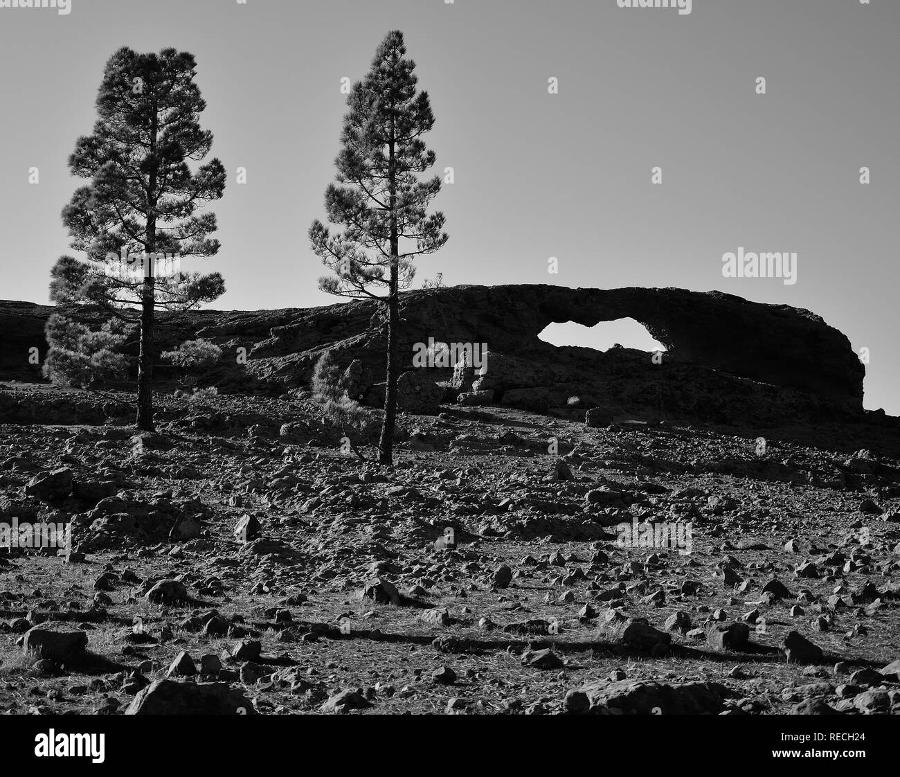 Ventana del Nublo, summit of Gran Canaria, Canary islands, black and white effect Stock Photo