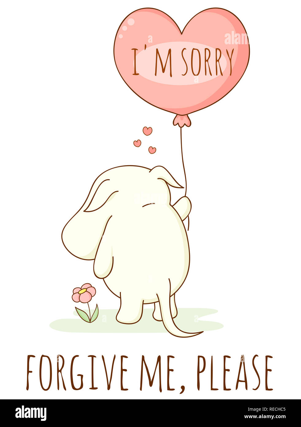 Cute sad cartoon animal with heart shaped balloon. Inscription I'm