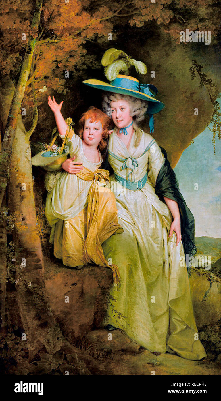 Susannah Arkwright, Mrs Charles Hurt (1762-1835) and her daughter Mary Anne - Joseph Wright of Derby, after 1790 Stock Photo