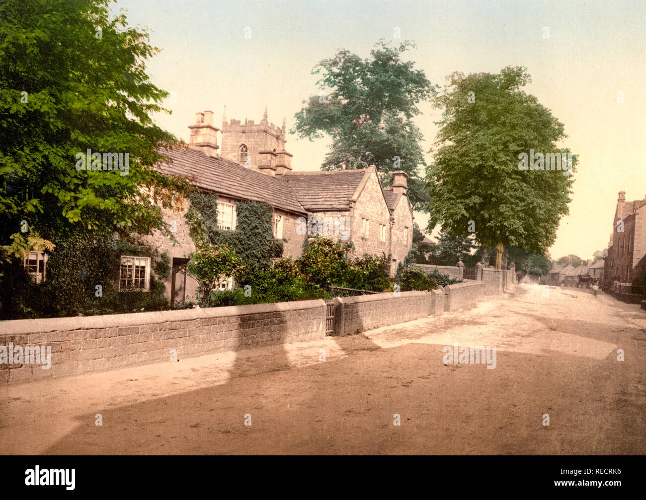 Eyam Plague Cottages, Derbyshire, England, circa 1900 Stock Photo
