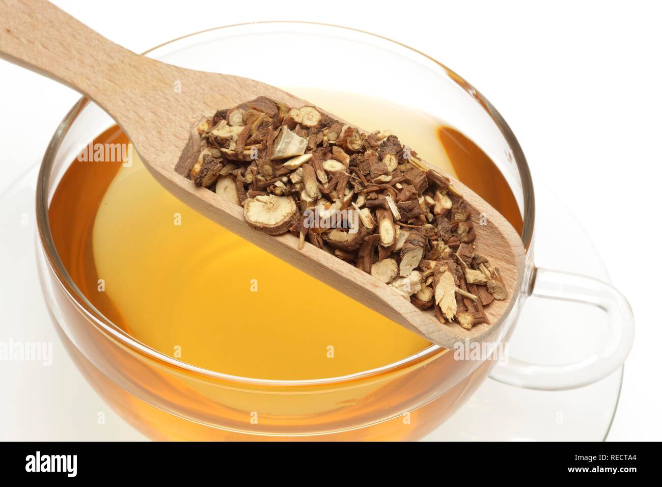 Medicinal tea made from the dried roots of the medicinal plant Thorow-wax, Hare's ear (Bupleurum falcatum), Chai Hu Stock Photo