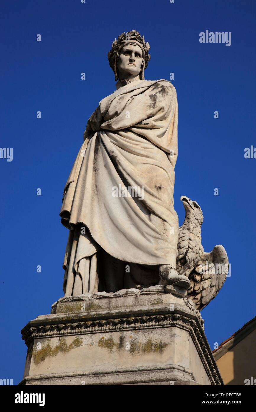 Statue of Dante at the Piazza Santa Croce, Firenze, Florence, Tuscany, Italy, Europe Stock Photo