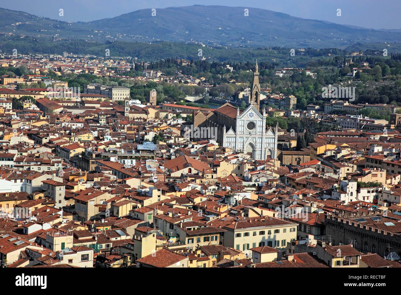 Panorama of Florence with the Church of Santa Croce and the Campanile, Florence, Tuscany, Italy, Europe Stock Photo
