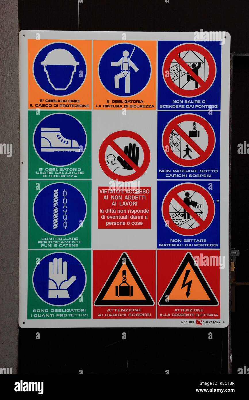 General prohibition sign at a construction site in Italy, Europe Stock Photo