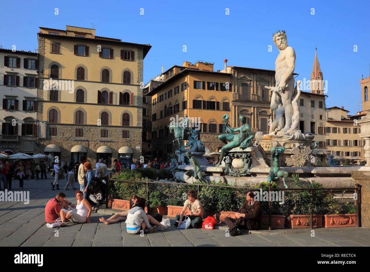 Piazza delle Signoria with the Neptune Ammanatis in Firenze, Florence, Tuscany, Italy, Europe Stock Photo