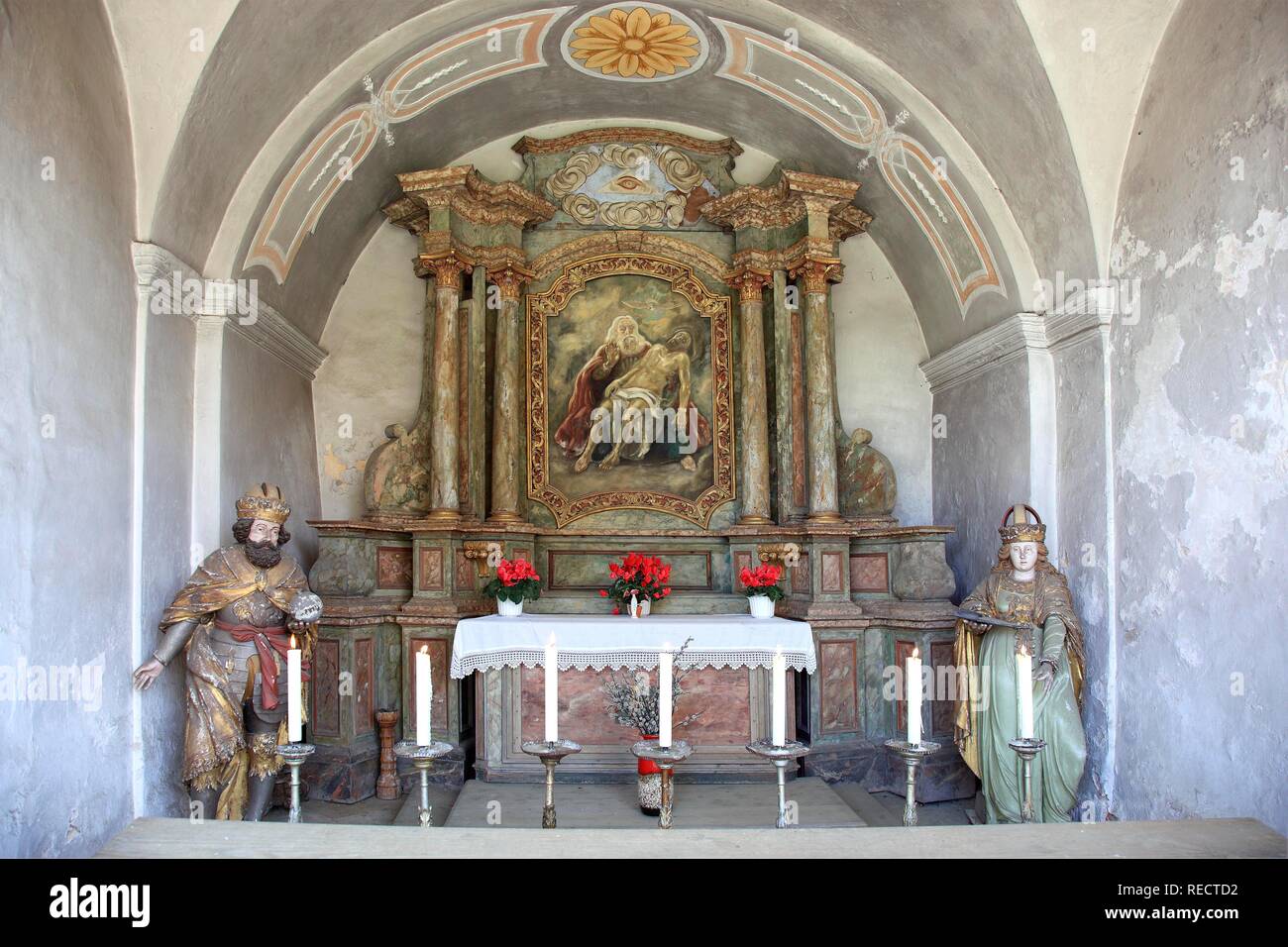 Grotto of the pilgrimage basilica of the Holy Trinity of the Franciscan monastery in Goessweinstein, Forchheim district Stock Photo