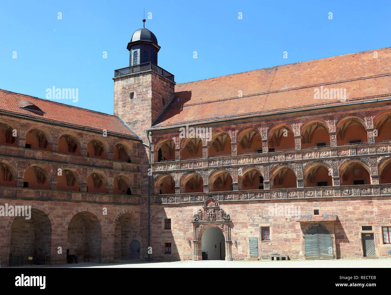 The 'Schoene Hof', 'Beautiful courtyard', Renaissance building with reliefs between the arcades, Hohenzollern residence Stock Photo