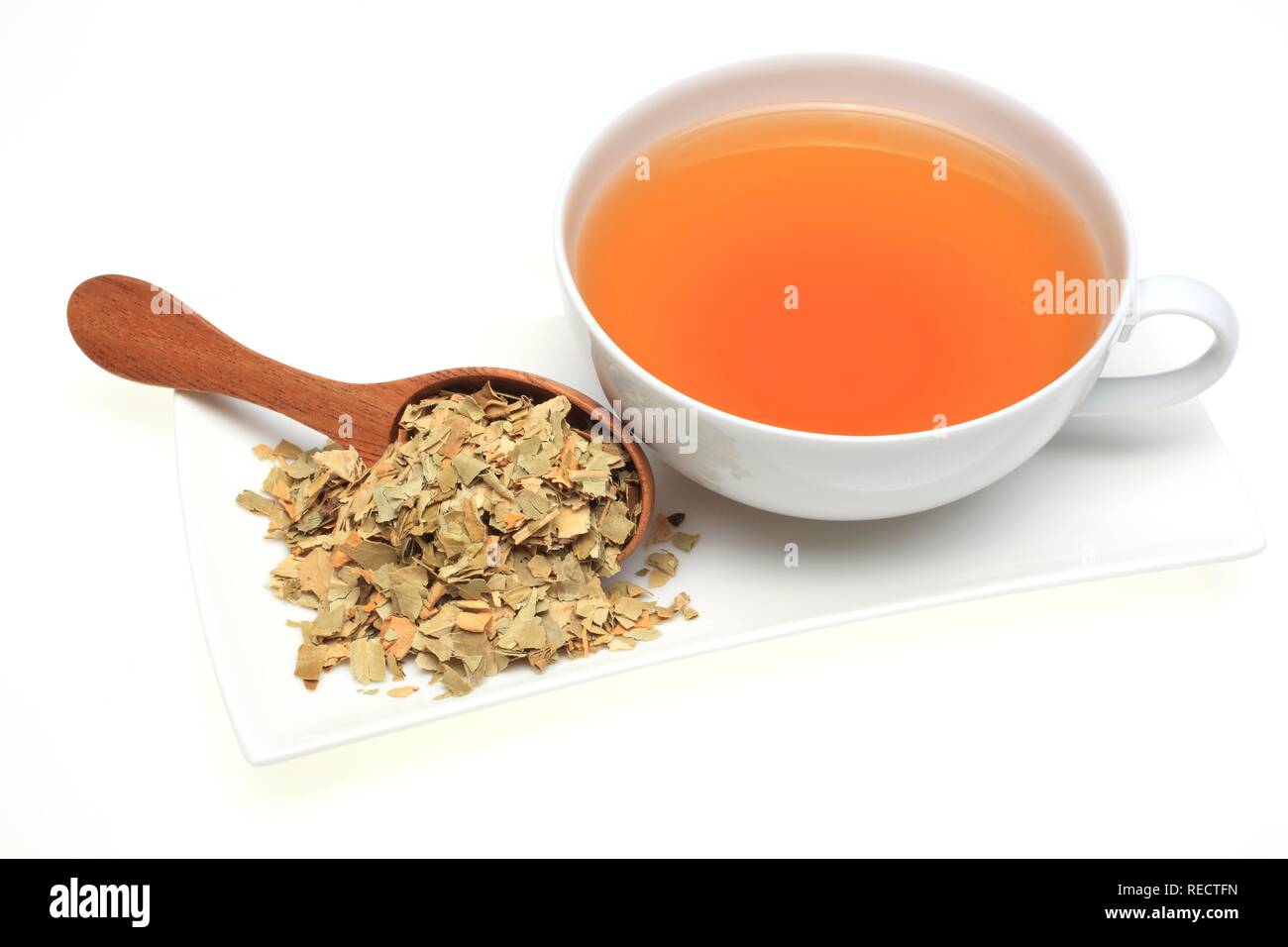 Herbal tea made of dried leaves of the bitter orange, used als herbal medicine and scent (Citrus aurantium) Stock Photo