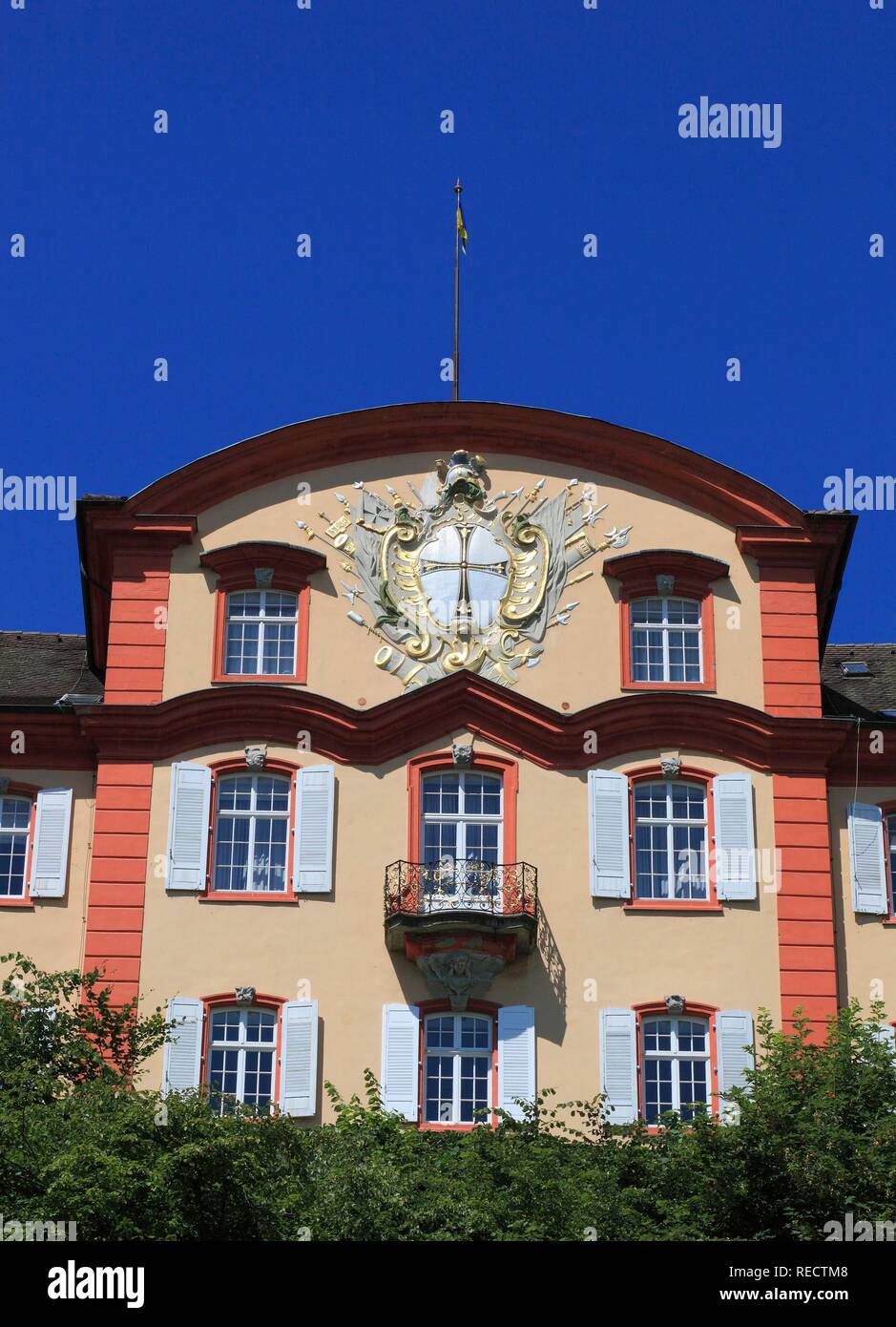 East gable bearing the Teutonic coat of arms of the Baroque castle of Mainau, Mainau Island, Lake Constance, Konstanz district Stock Photo