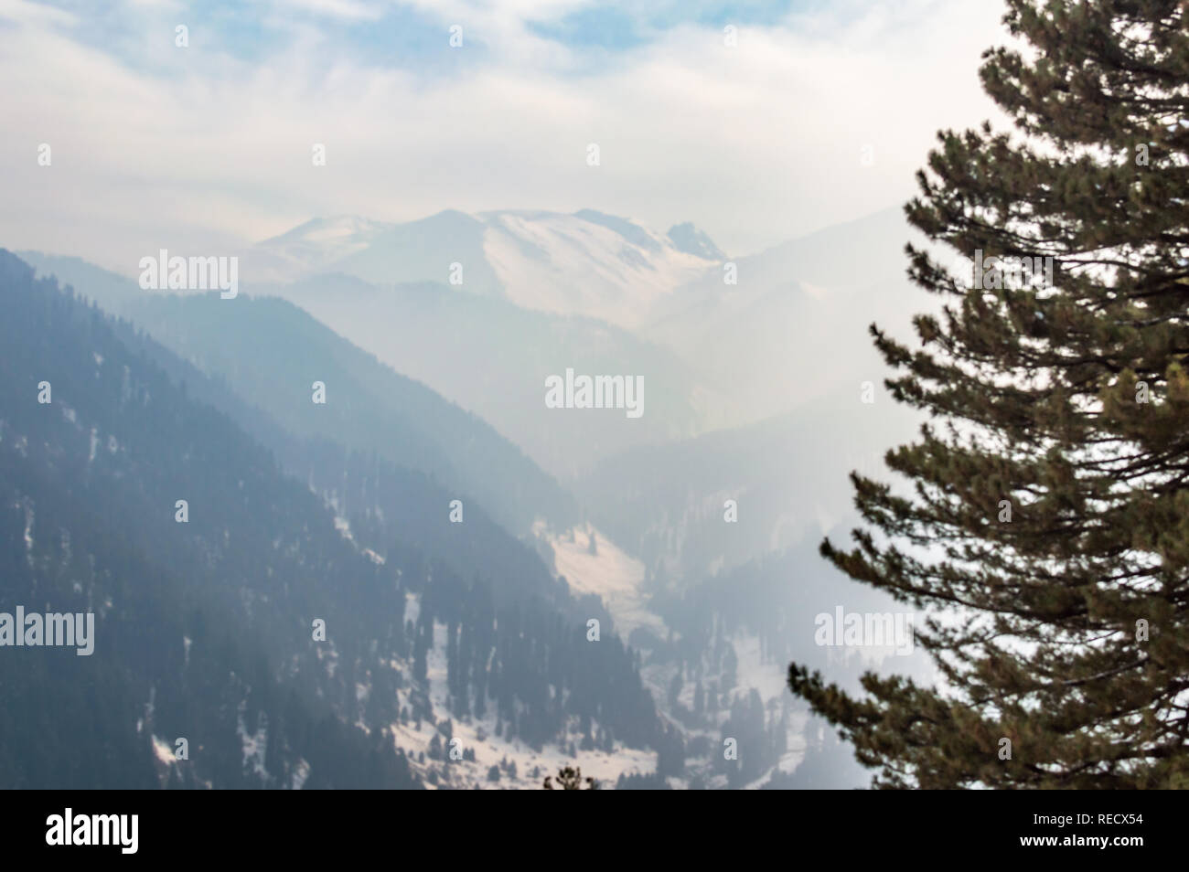 Mountains of Himalayas Pir Panjal Rnage covered with snow in Gulmarg Kashmir Stock Photo