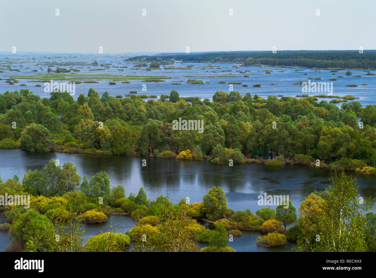 the bank of the Desna River, a view from the Novgorod-Siverskyi Saviour's Transfiguration Monastery, Ukraine Stock Photo