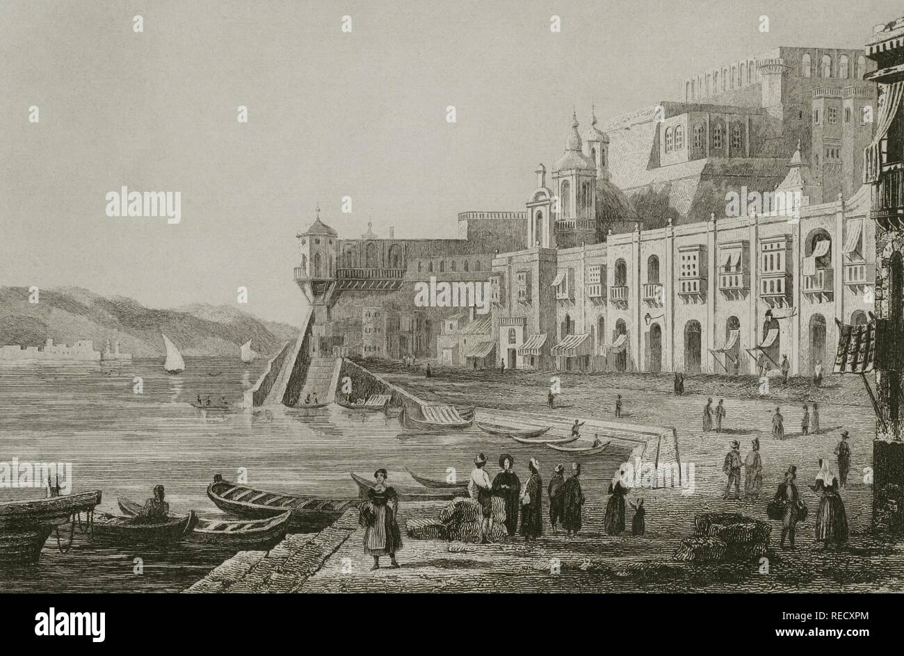 Isla de Malta. Ciudad de La Valeta. Grabado. Lemaitre direxit. Panorama