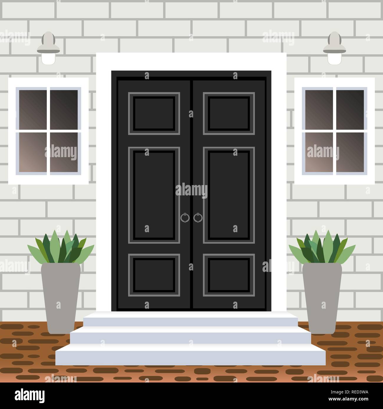 House door front with doorstep and steps porch Vector Image