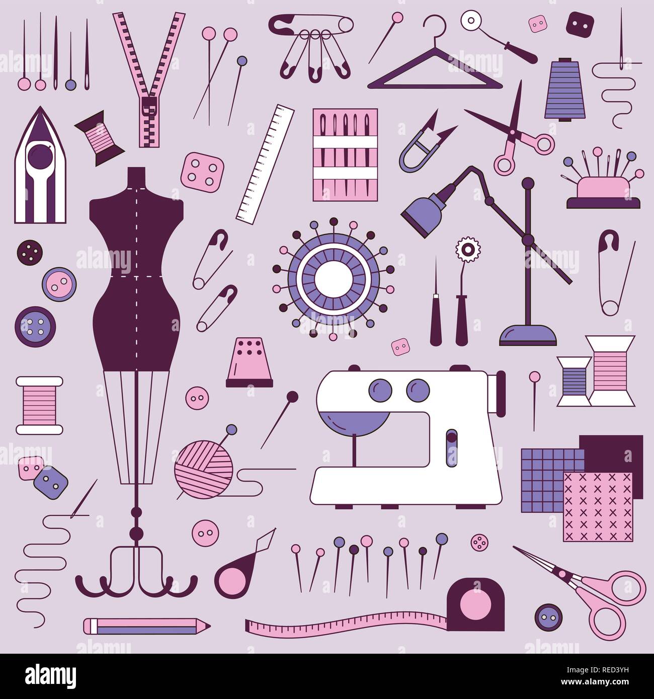 Sewing Equipment and Tailor Needlework Elements Stock Vector Image ...