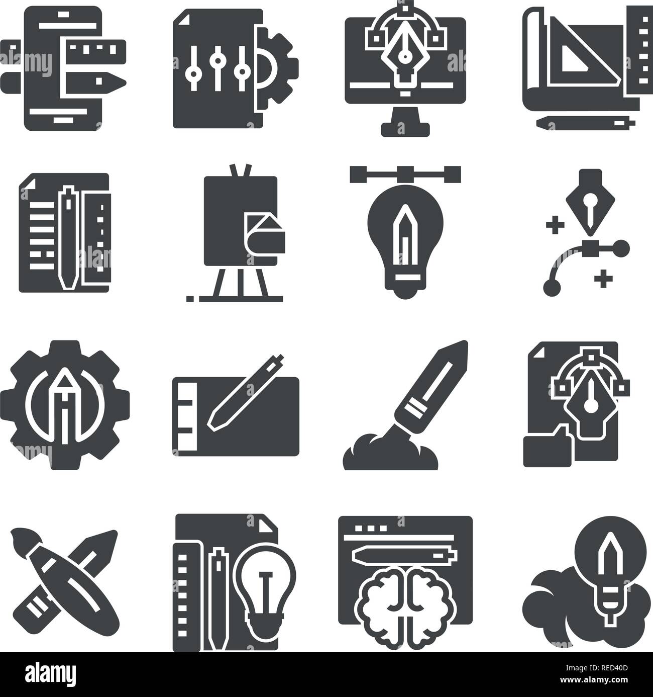 Vector gray Creative process icons set on white background Stock Vector