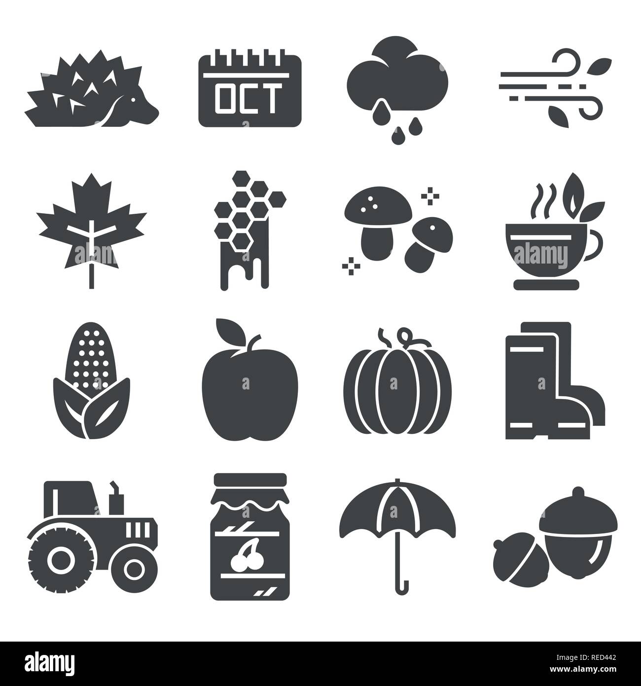 Autumn icon set. vector set. pumpkin, chestnut umbrella and more Stock ...