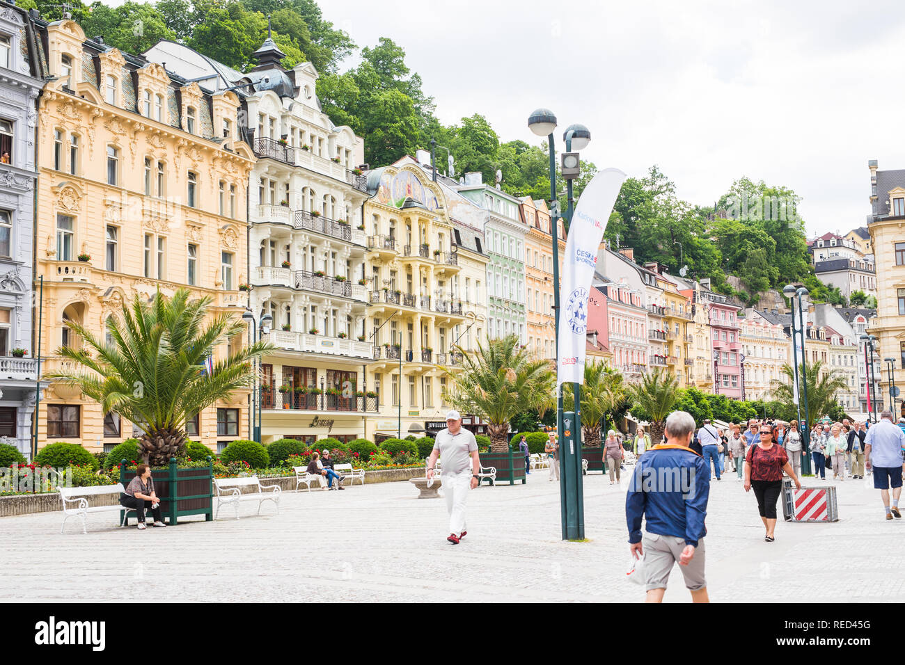KARLOVY VARY CZECH REPUBLIC JUNE 13 2017 The People Walking On At karlovy-vary-czech-republic-june-13-2017-the-people-walking-on-at