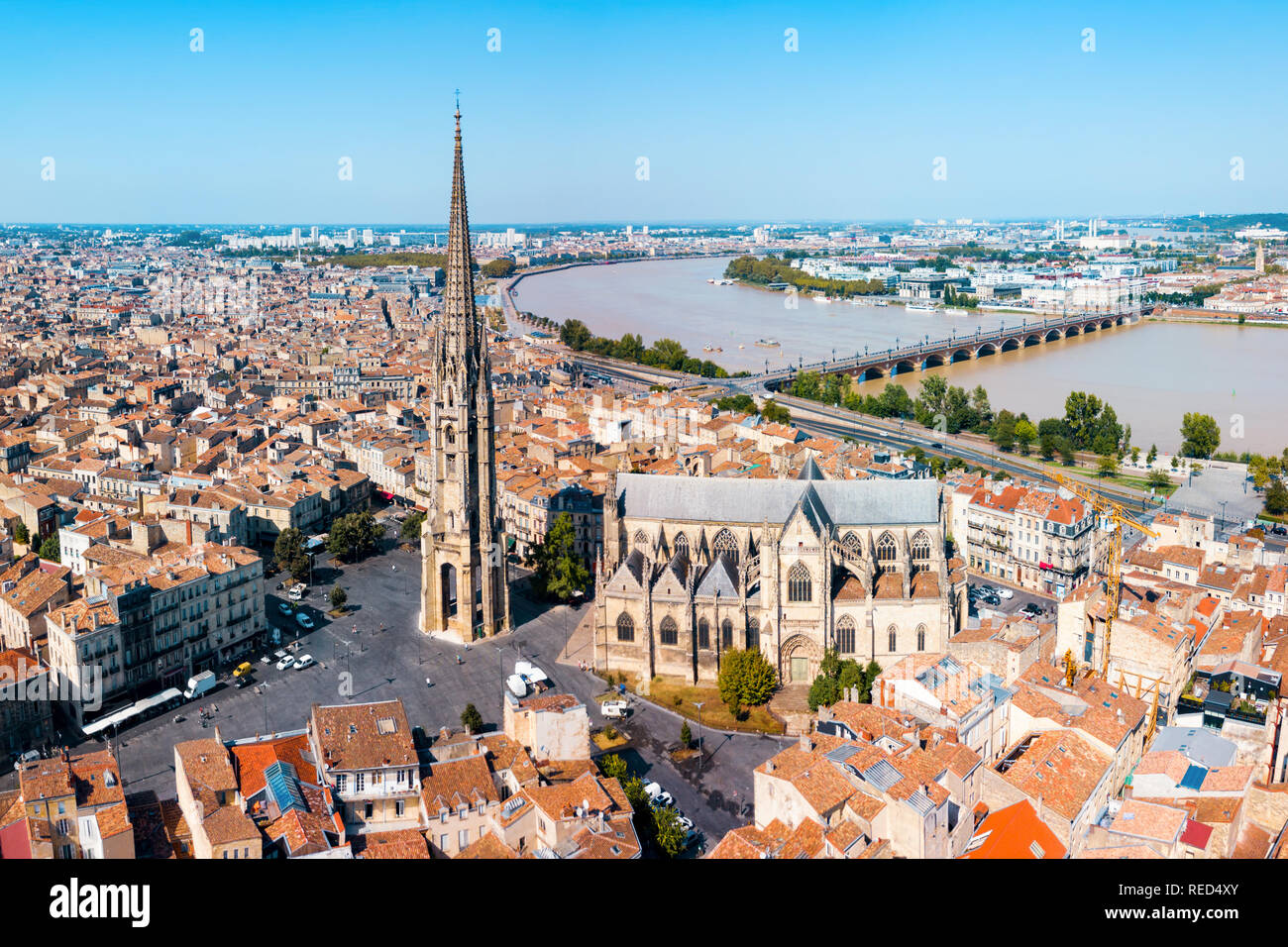 Bordeaux aerial panoramic view. Bordeaux is a port city on the Garonne river in Southwestern France Stock Photo