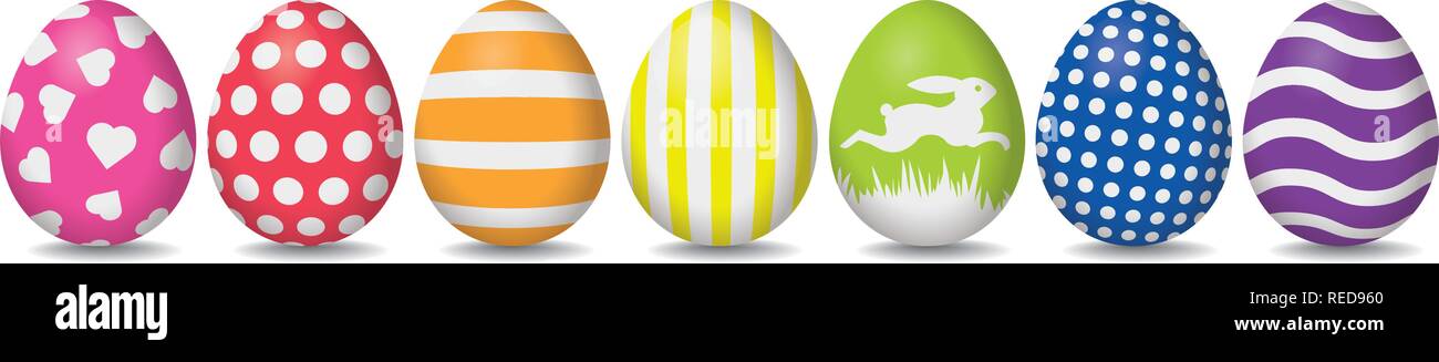 Colorful easter eggs with patterns banner on white background Stock Vector
