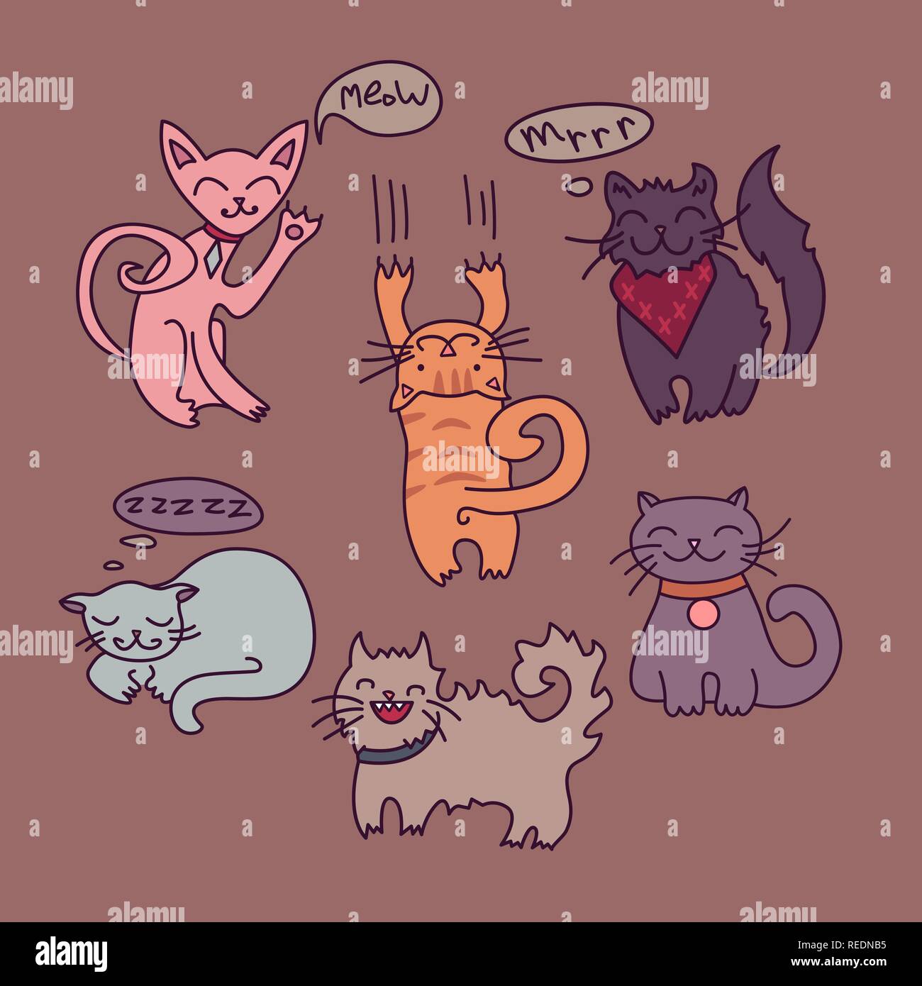 Vector set of cartoon cats. Cute hand drawn style Stock Vector Image ...