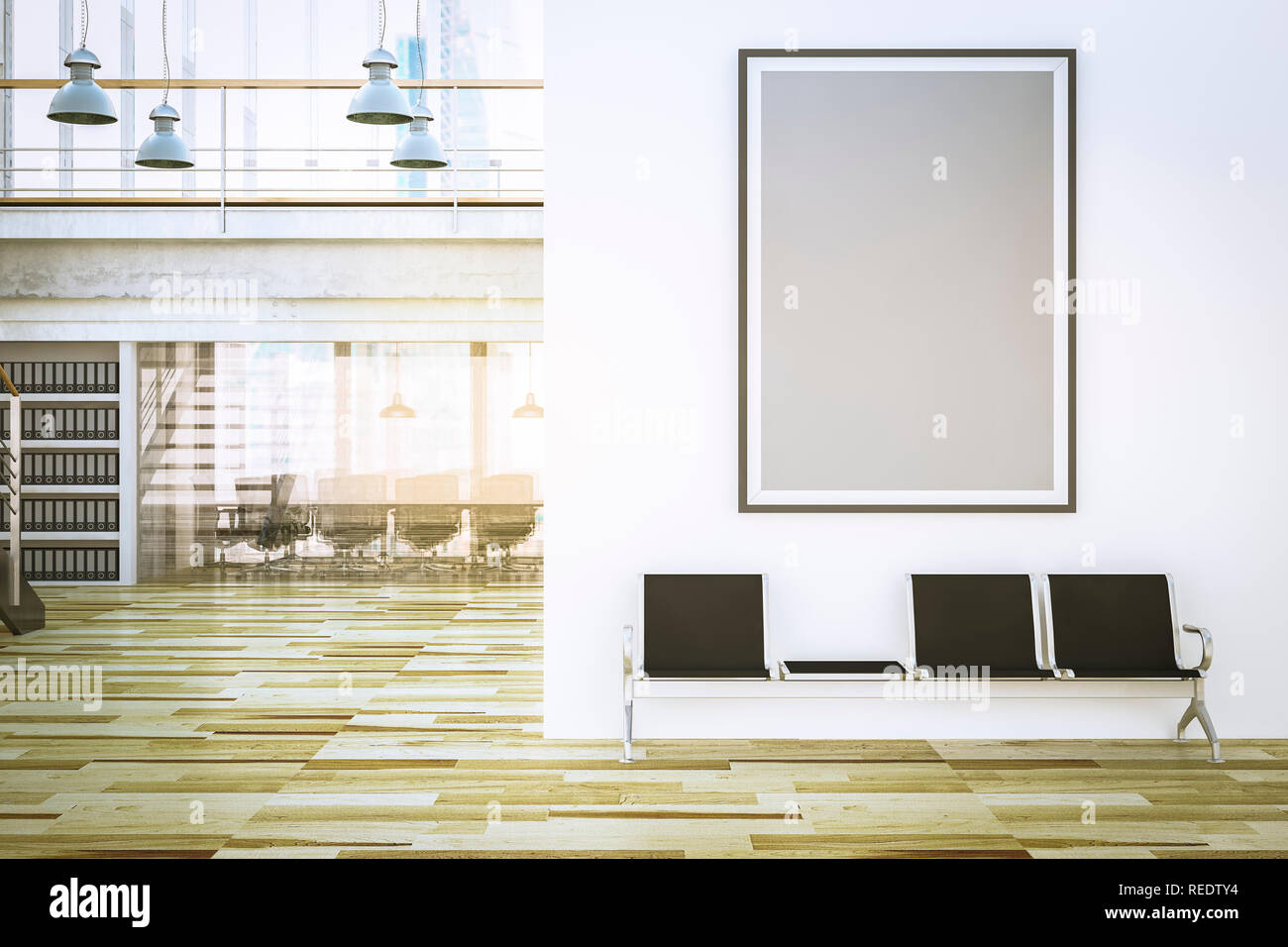 poster at office reception interior mockup 3d rendering Stock Photo - Alamy