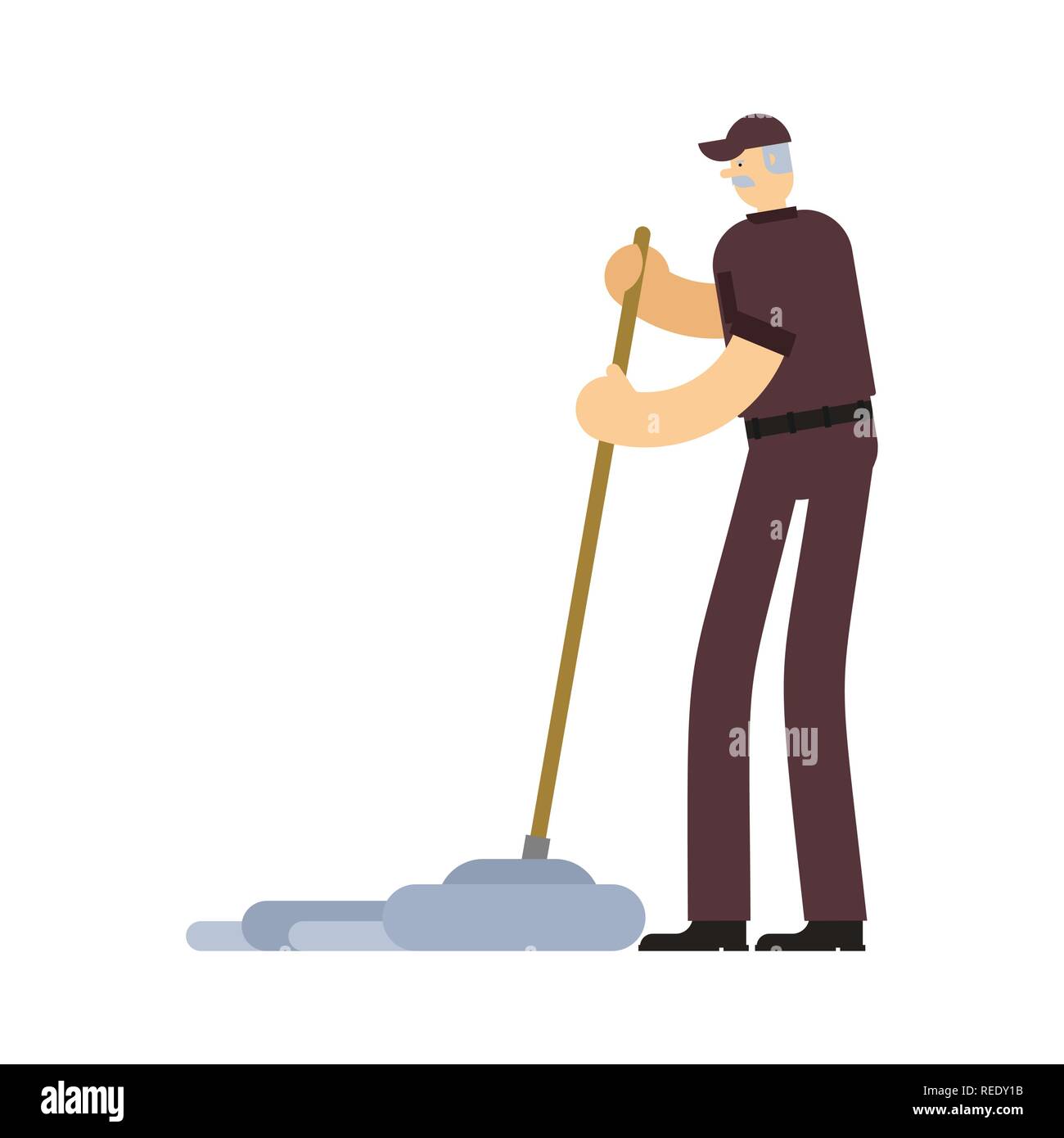 Janitor with mop. service worker man. Cleaner man. swabber Stock Vector