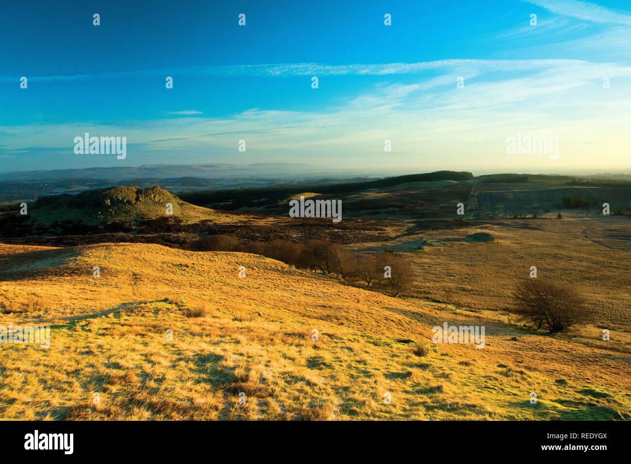 Looking across Muirshiel Country Park from Windy Hill, Muirshiel Country Park, Renfrewshire Stock Photo