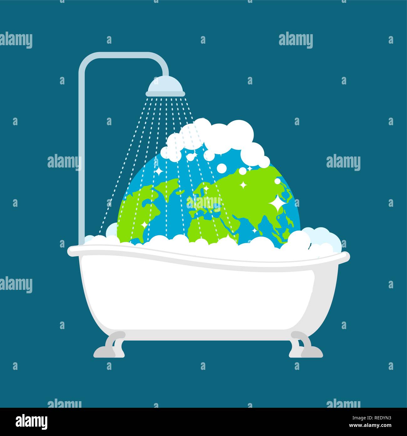Earth in bath washed. Clean Global Cleaning Earth Concept