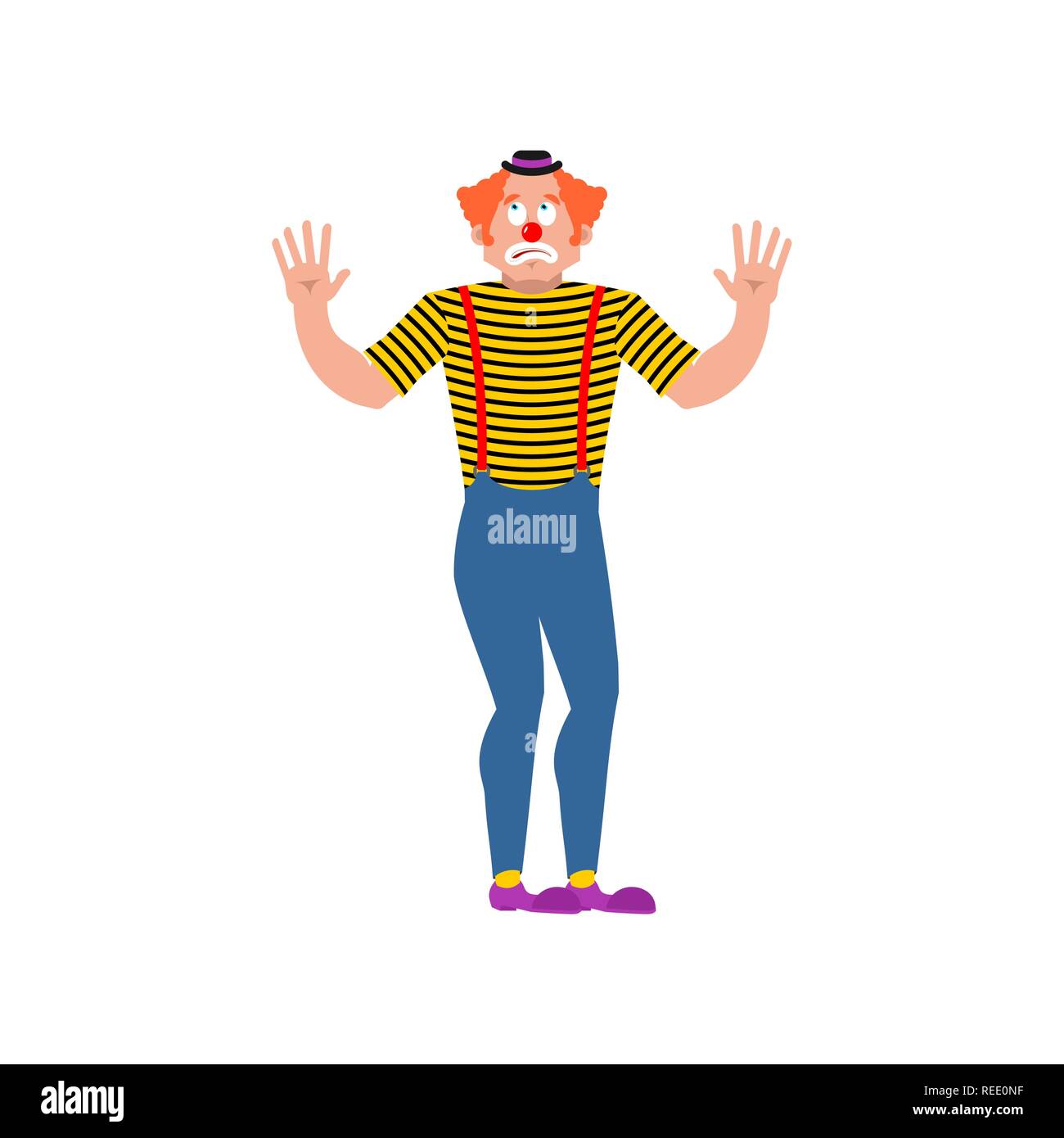 Bewildered Clown. mixed-up funnyman. at loss harlequin. Vector illustration Stock Vector