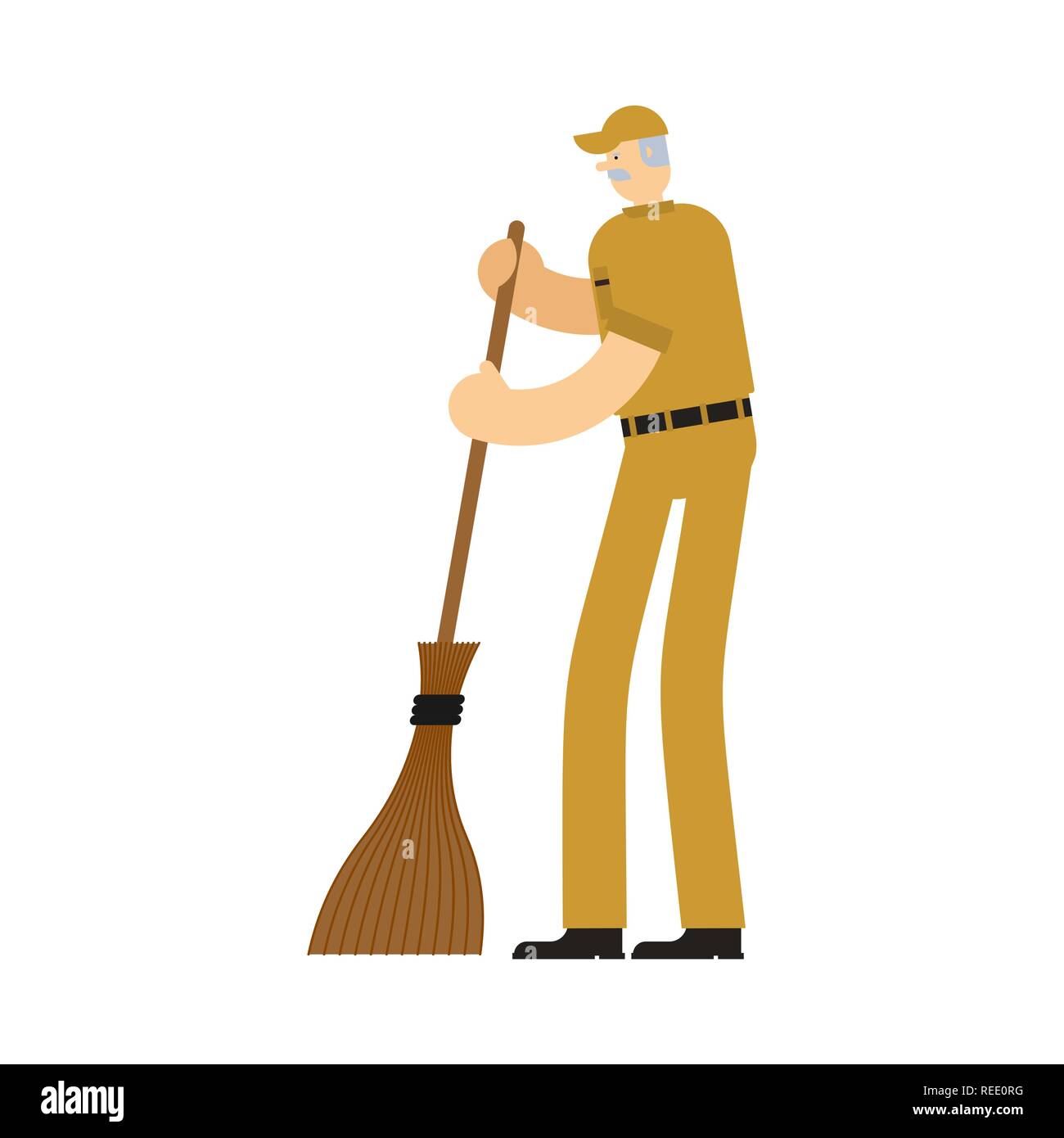 Janitor with broom. service worker man. Cleaner man. swabber Stock Vector