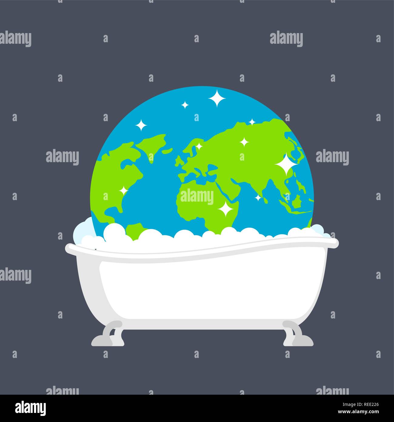 Earth in bath washed. Clean Global Cleaning Earth Concept