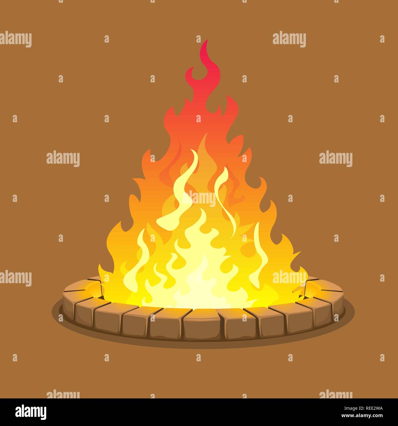 Large fire surrounded by stones Stock Vector