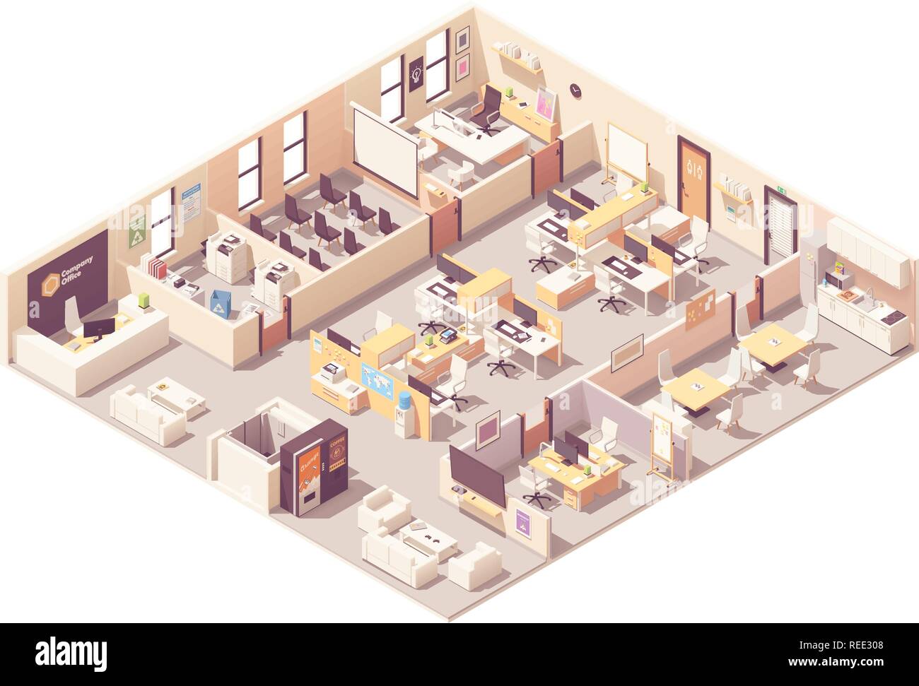 Vector isometric office interior plan Stock Vector