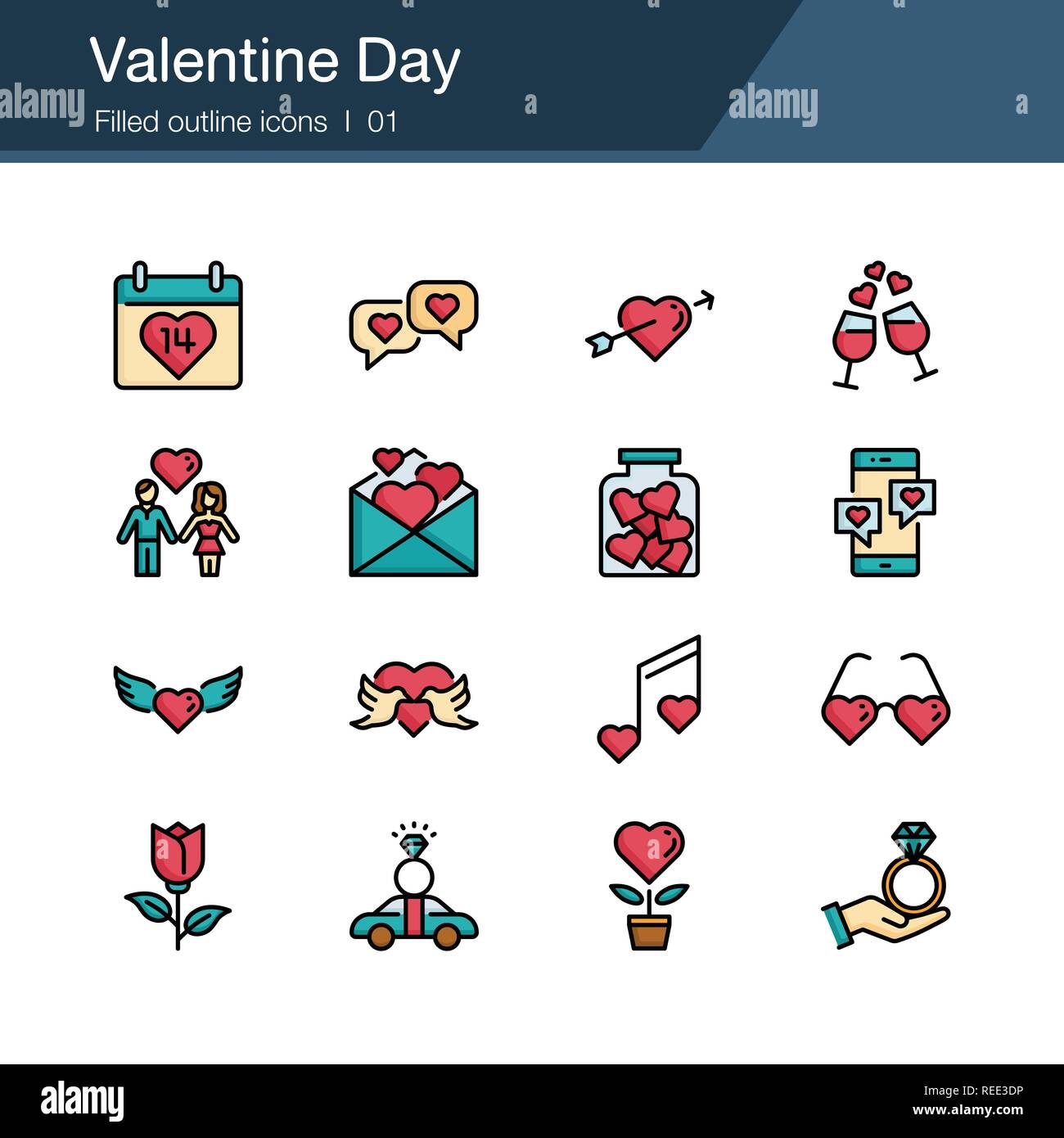 Valentine Day icons. Flat design. For presentation, graphic design ...