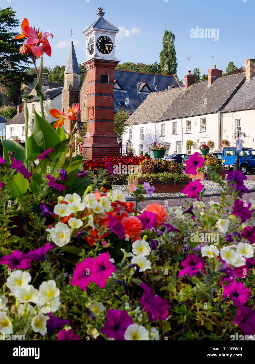 Victorian Clock Tower Twyn Square Usk Gwent Wales Stock Photo